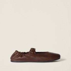 Miu Miu Ruches Nappa Leather Ballerinas Briarwood