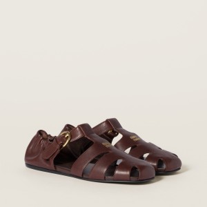 Miu Miu Ruches Nappa Leather Fishermans Sandals Briarwood