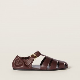Miu Miu Ruches Nappa Leather Fishermans Sandals Briarwood