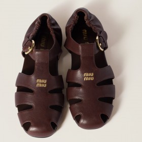 Miu Miu Ruches Nappa Leather Fishermans Sandals Briarwood