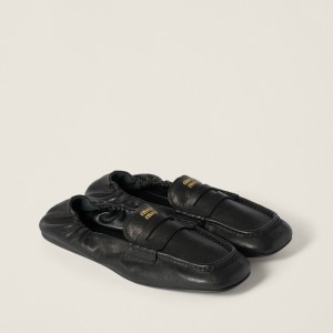 Miu Miu Ruches Nappa Leather Loafers Black