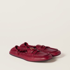 Miu Miu Ruches Nappa Leather Loafers Ruby Red