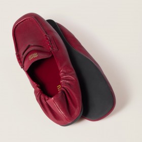Miu Miu Ruches Nappa Leather Loafers Ruby Red