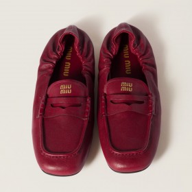 Miu Miu Ruches Nappa Leather Loafers Ruby Red