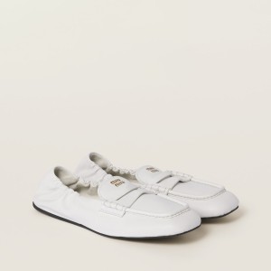Miu Miu Ruches Nappa Leather Loafers White