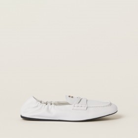 Miu Miu Ruches Nappa Leather Loafers White