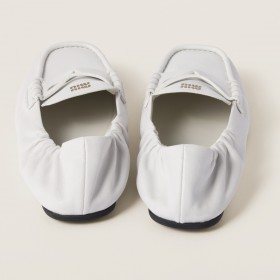 Miu Miu Ruches Nappa Leather Loafers White