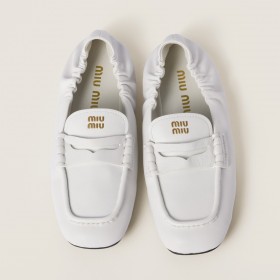 Miu Miu Ruches Nappa Leather Loafers White