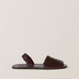 Miu Miu Ruches Nappa Leather Sandals Briarwood