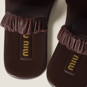 Miu Miu Ruches Nappa Leather Sandals Briarwood