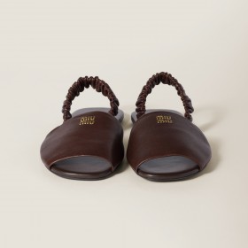 Miu Miu Ruches Nappa Leather Sandals Briarwood