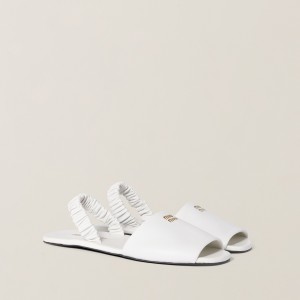 Miu Miu Ruches Nappa Leather Sandals White