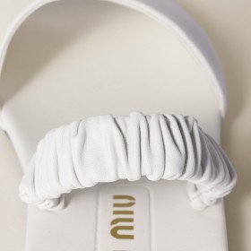 Miu Miu Ruches Nappa Leather Sandals White