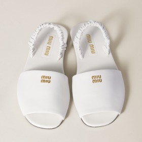 Miu Miu Ruches Nappa Leather Sandals White