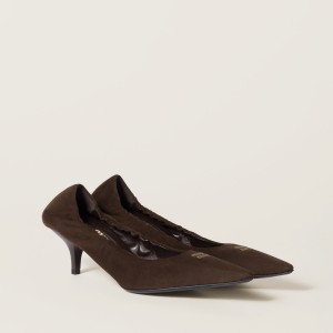 Miu Miu Ruches Suede Pumps Dark Brown