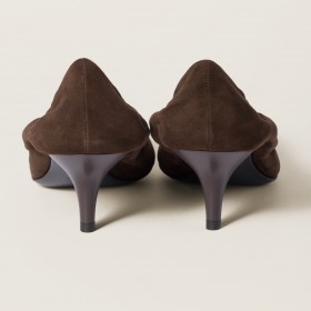 Miu Miu Ruches Suede Pumps Dark Brown