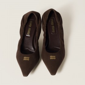 Miu Miu Ruches Suede Pumps Dark Brown