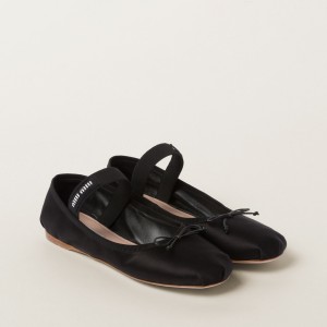 Miu Miu Satin Ballerinas Black