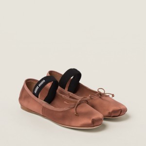 Miu Miu Satin Ballerinas Cocoa Brown