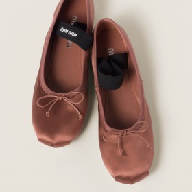 Miu Miu Satin Ballerinas Cocoa Brown