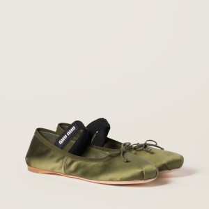 Miu Miu Satin Ballerinas Olive Green