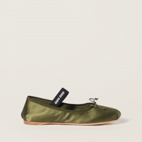 Miu Miu Satin Ballerinas Olive Green