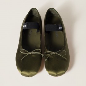 Miu Miu Satin Ballerinas Olive Green