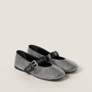 Miu Miu Satin Ballerinas With Crystals Black