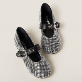 Miu Miu Satin Ballerinas With Crystals Black