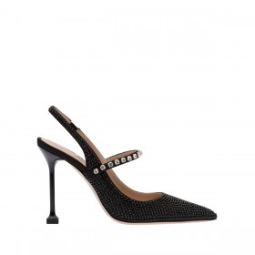 Miu Miu Satin Slingback Pumps With Crystals Black