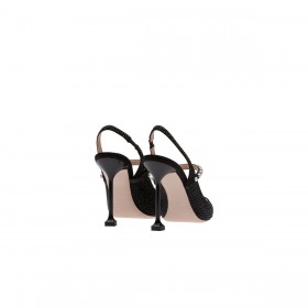 Miu Miu Satin Slingback Pumps With Crystals Black