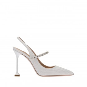 Miu Miu Satin Slingback Pumps With Crystals White
