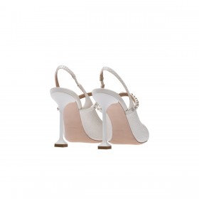 Miu Miu Satin Slingback Pumps With Crystals White