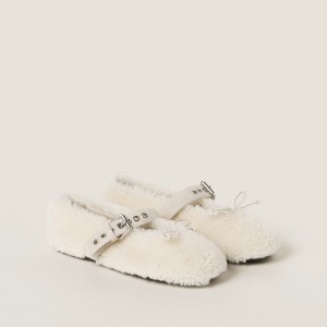 Miu Miu Shearling Ballerinas Natural
