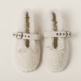 Miu Miu Shearling Ballerinas Natural
