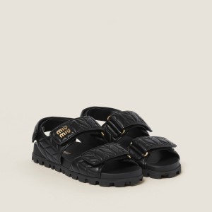 Miu Miu Sporty Matelasse Nappa Leather Sandals Black