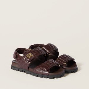 Miu Miu Sporty Matelasse Nappa Leather Sandals Briarwood