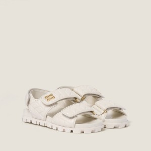 Miu Miu Sporty Matelasse Nappa Leather Sandals White