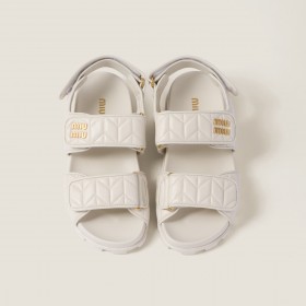 Miu Miu Sporty Matelasse Nappa Leather Sandals White