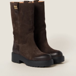 Miu Miu Suede Boots Dark Brown