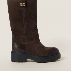 Miu Miu Suede Boots Dark Brown