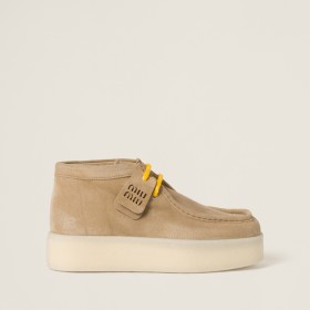 Miu Miu Suede Delave Wedge Ankle Boots Ecru