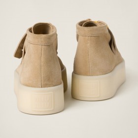 Miu Miu Suede Delave Wedge Ankle Boots Ecru
