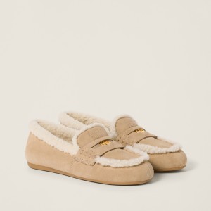 Miu Miu Suede Loafers Ecru