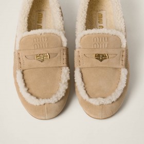 Miu Miu Suede Loafers Ecru