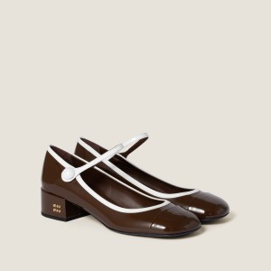 Miu Miu Two Tone Patent Leather Mary Jane Pumps Rosewood White