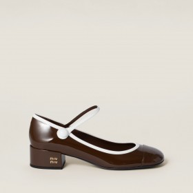 Miu Miu Two Tone Patent Leather Mary Jane Pumps Rosewood White