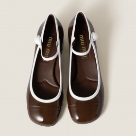 Miu Miu Two Tone Patent Leather Mary Jane Pumps Rosewood White