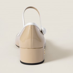 Miu Miu Two Tone Patent Leather Mary Jane Pumps Sand White