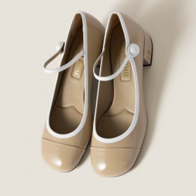 Miu Miu Two Tone Patent Leather Mary Jane Pumps Sand White